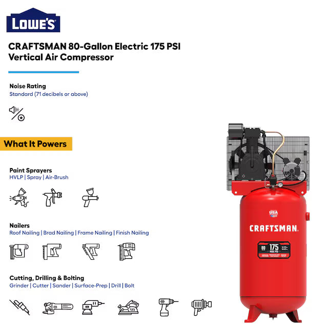 CRAFTSMAN 80-Gallon Electric 175 PSI Vertical Air Compressor CMXECXM803