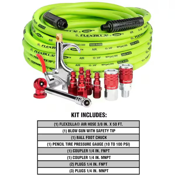 Flexzilla Air Compressor Kit 11-Pc 3/8-in 50-Ft 1/4-in NPT HFZCLB11D