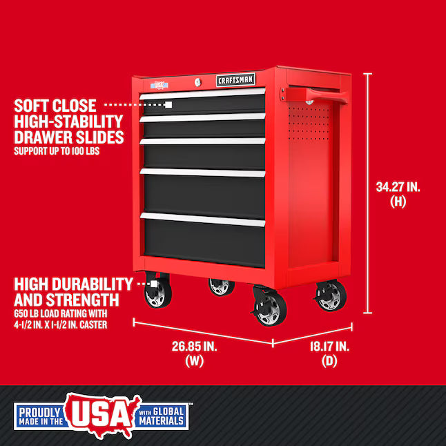 CRAFTSMAN 2000 Series 5 Drawer Steel Rolling Tool Cabinet CMST98264RB