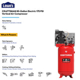 CRAFTSMAN 80-Gallon Electric 175 PSI Vertical Air Compressor CMXECXM803